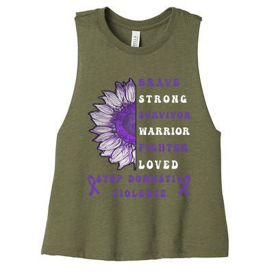 Purple Ribbon Support Survivors Domestic Violence Awareness Women's Racerback Cropped Tank