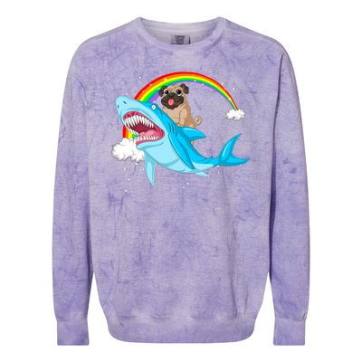 Pug Riding Shark Colorblast Crewneck Sweatshirt