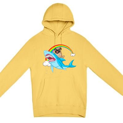 Pug Riding Shark Premium Pullover Hoodie