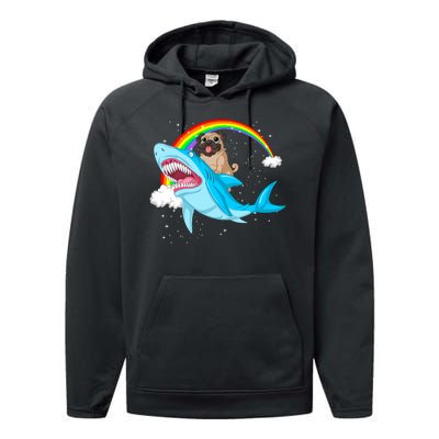 Pug Riding Shark Performance Fleece Hoodie