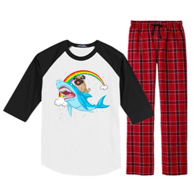 Pug Riding Shark Raglan Sleeve Pajama Set