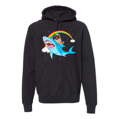 Pug Riding Shark Premium Hoodie