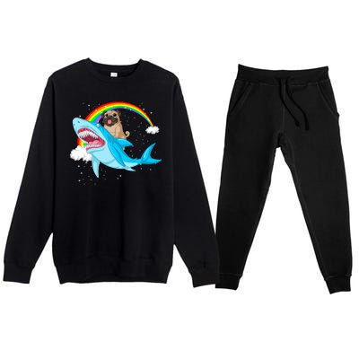 Pug Riding Shark Premium Crewneck Sweatsuit Set