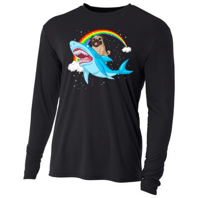 Pug Riding Shark Cooling Performance Long Sleeve Crew