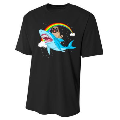 Pug Riding Shark Performance Sprint T-Shirt