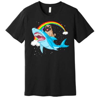 Pug Riding Shark Premium T-Shirt