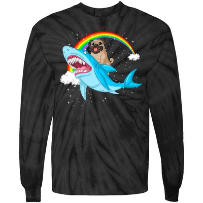 Pug Riding Shark Tie-Dye Long Sleeve Shirt