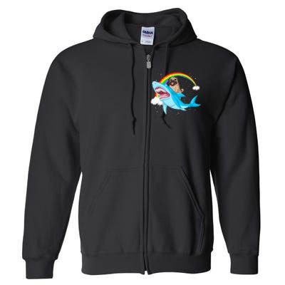 Pug Riding Shark Full Zip Hoodie