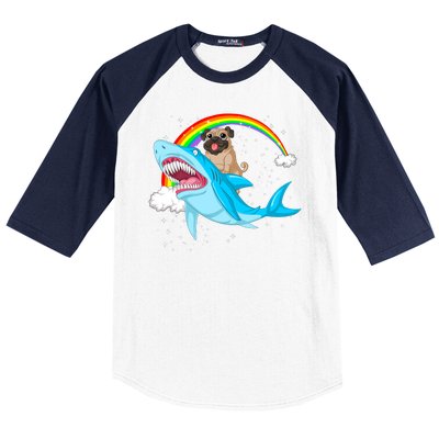 Pug Riding Shark Baseball Sleeve Shirt