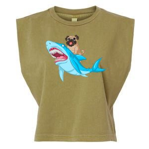 Pug Riding Shark Garment-Dyed Women's Muscle Tee