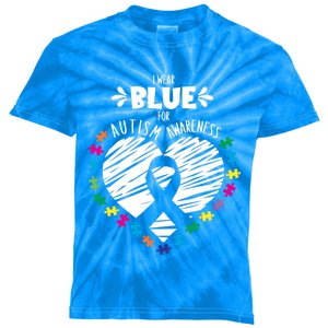 Puzzle Ribbon Support I Wear Blue Autism Awareness Cute Gift Kids Tie-Dye T-Shirt