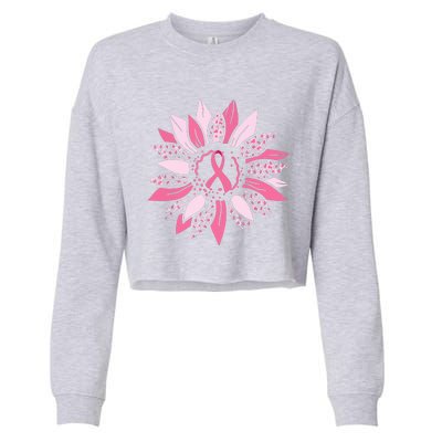 Pink Ribbon Sunflower Breast Cancer Awareness Warrior Gift Cropped Pullover Crew