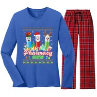 Pills Reindeer Santa Elf Pharmacy Crew Pharmacist Christmas Funny Gift Women's Long Sleeve Flannel Pajama Set 