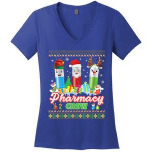 Pills Reindeer Santa Elf Pharmacy Crew Pharmacist Christmas Funny Gift Women's V-Neck T-Shirt