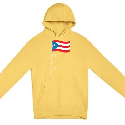 Puerto Rico Signature Flag Pole Gift Patriotic Puerto Rican Funny Gift Premium Pullover Hoodie