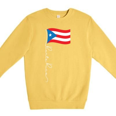 Puerto Rico Signature Flag Pole Gift Patriotic Puerto Rican Funny Gift Premium Crewneck Sweatshirt