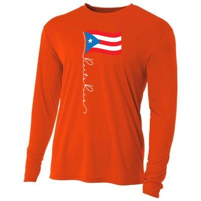 Puerto Rico Signature Flag Pole Gift Patriotic Puerto Rican Funny Gift Cooling Performance Long Sleeve Crew