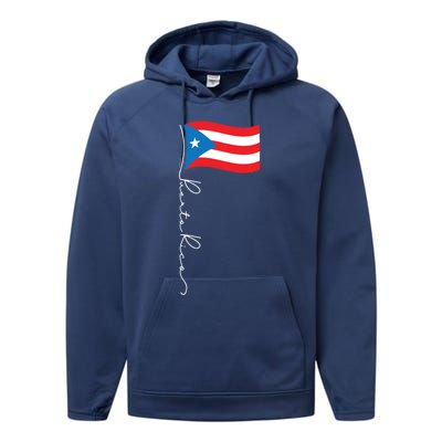 Puerto Rico Signature Flag Pole Gift Patriotic Puerto Rican Funny Gift Performance Fleece Hoodie