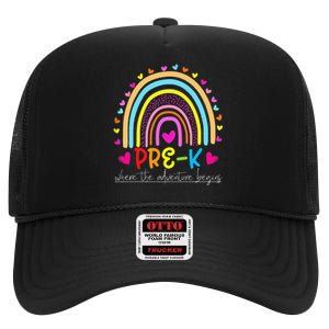 PreK rainbow teacher team PreK squad High Crown Mesh Back Trucker Hat