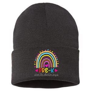 PreK rainbow teacher team PreK squad Sustainable Knit Beanie