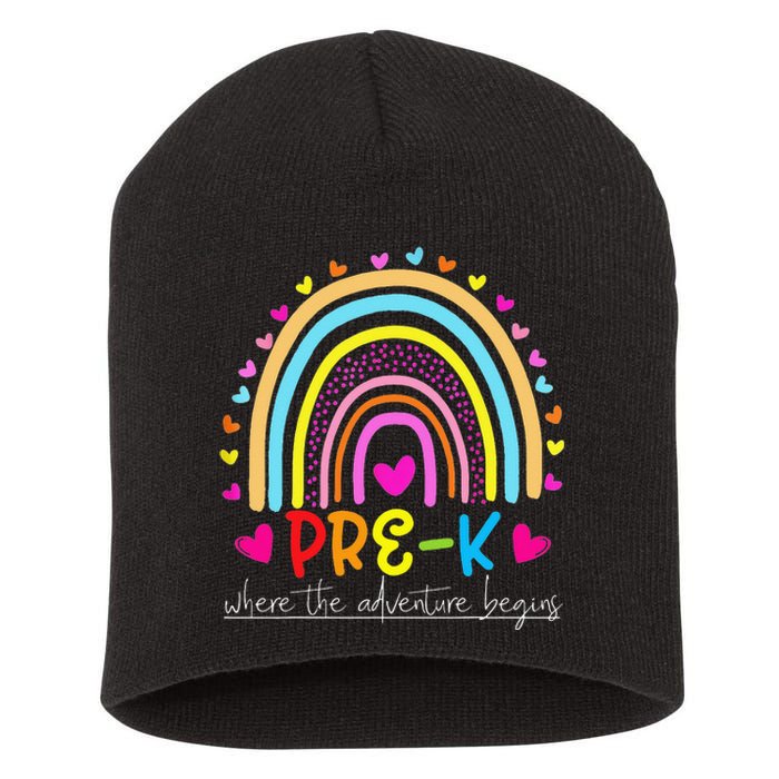 PreK rainbow teacher team PreK squad Short Acrylic Beanie