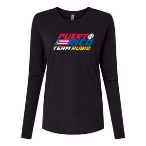 Puerto Rico Team Rubio Baseball Flag Womens Cotton Relaxed Long Sleeve T-Shirt