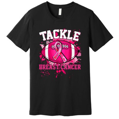 Pink Ribbon Tackle Football Breast Cancer Awareness Gift Premium T-Shirt