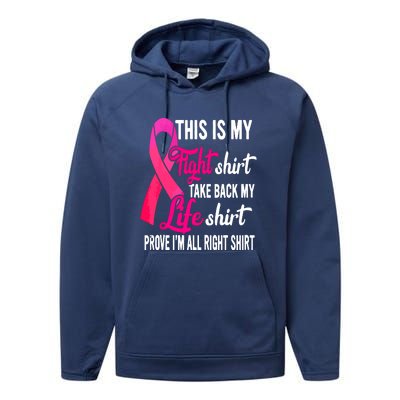 Pink Ribbon This Is My Fight Funny Breast Cancer Awareness Gift Performance Fleece Hoodie