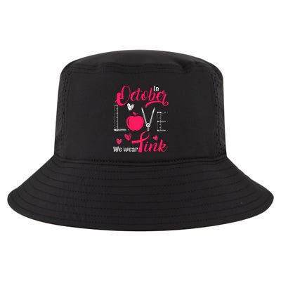 Pink Ribbon Teacher Breast Cancer Awareness We Wear Pink Cool Comfort Performance Bucket Hat
