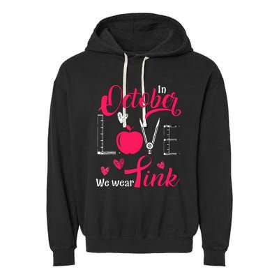Pink Ribbon Teacher Breast Cancer Awareness We Wear Pink Garment-Dyed Fleece Hoodie