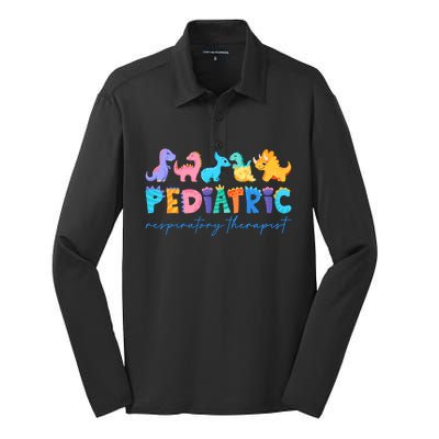 Pediatric Respiratory Therapist Dinosaur Nurse Appreciation Silk Touch Performance Long Sleeve Polo