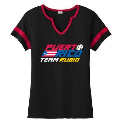 Puerto Rico Team Rubio Baseball Flag Ladies Halftime Notch Neck Tee