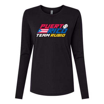 Puerto Rico Team Rubio Baseball Flag Womens Cotton Relaxed Long Sleeve T-Shirt