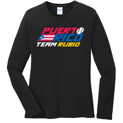 Puerto Rico Team Rubio Baseball Flag Ladies Long Sleeve Shirt