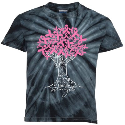 Pink Ribbon Tree Breast Cancer Fighter Kids Tie-Dye T-Shirt