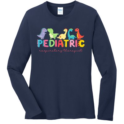 Pediatric Respiratory Therapist Dinosaur Nurse Appreciation Ladies Long Sleeve Shirt