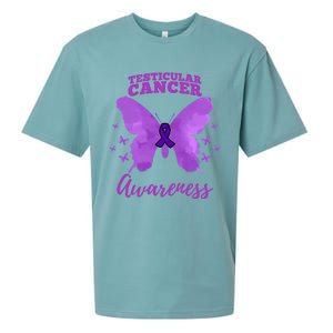 Purple Ribbon Testicular Cancer Awareness Gift Sueded Cloud Jersey T-Shirt