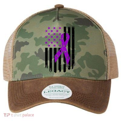 Purple Ribbon US Flag Epileptic Epilepsy Awareness Month Legacy Tie Dye Trucker Hat