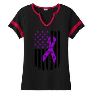 Purple Ribbon US Flag Epileptic Epilepsy Awareness Month Ladies Halftime Notch Neck Tee