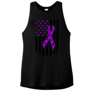 Purple Ribbon US Flag Epileptic Epilepsy Awareness Month Ladies PosiCharge Tri-Blend Wicking Tank