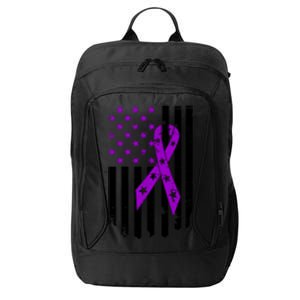 Purple Ribbon US Flag Epileptic Epilepsy Awareness Month City Backpack