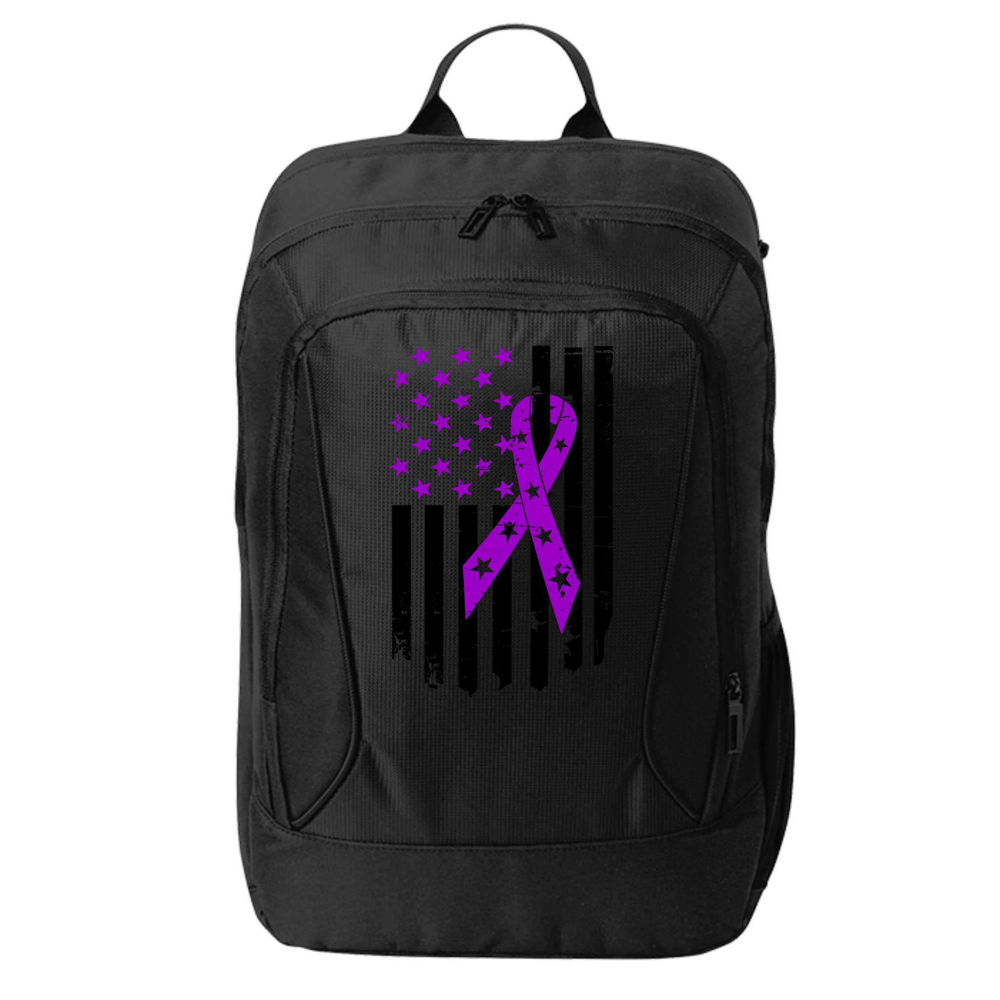Purple Ribbon US Flag Epileptic Epilepsy Awareness Month City Backpack