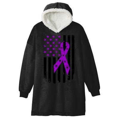 Purple Ribbon US Flag Epileptic Epilepsy Awareness Month Hooded Wearable Blanket