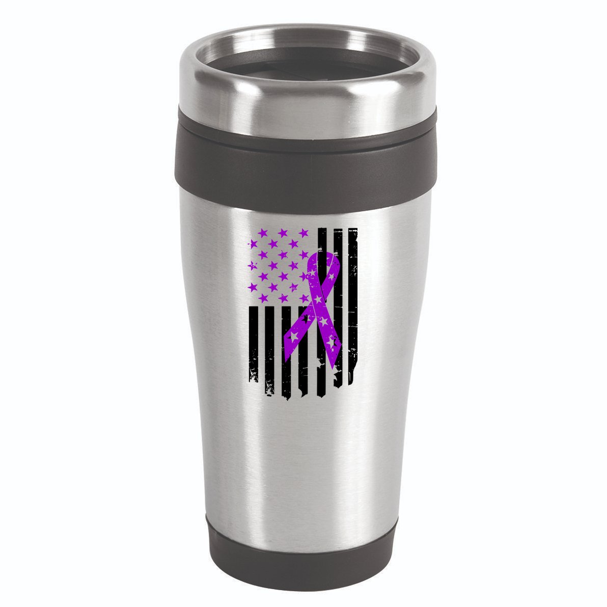 Purple Ribbon US Flag Epileptic Epilepsy Awareness Month 16oz Travel Tumbler