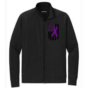 Purple Ribbon US Flag Epileptic Epilepsy Awareness Month Stretch Full-Zip Cadet Jacket