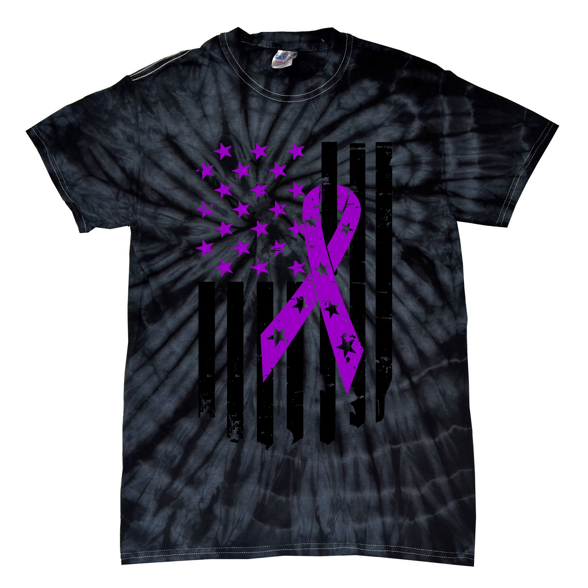 Purple Ribbon US Flag Epileptic Epilepsy Awareness Month Tie-Dye T-Shirt