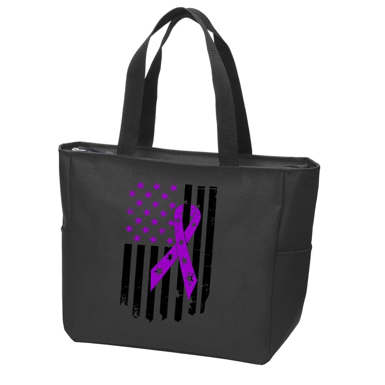 Purple Ribbon US Flag Epileptic Epilepsy Awareness Month Zip Tote Bag