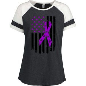 Purple Ribbon US Flag Epileptic Epilepsy Awareness Month Enza Ladies Jersey Colorblock Tee