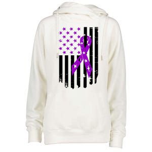 Purple Ribbon US Flag Epileptic Epilepsy Awareness Month Womens Funnel Neck Pullover Hood