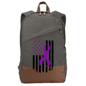 Purple Ribbon US Flag Epileptic Epilepsy Awareness Month Cotton Canvas Backpack